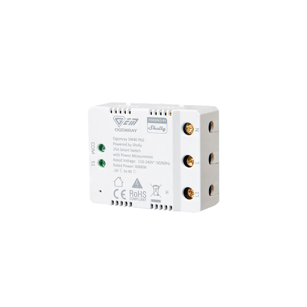 Wi-Fi and Bluetooth operated Connect this product to your Wi-Fi network. No HUB required! Control up to 25A / 6000W Capable of managing most large home appliances or small industrial machines. Power metering Ogemray 25A relay provides precise monitoring of power consumption.