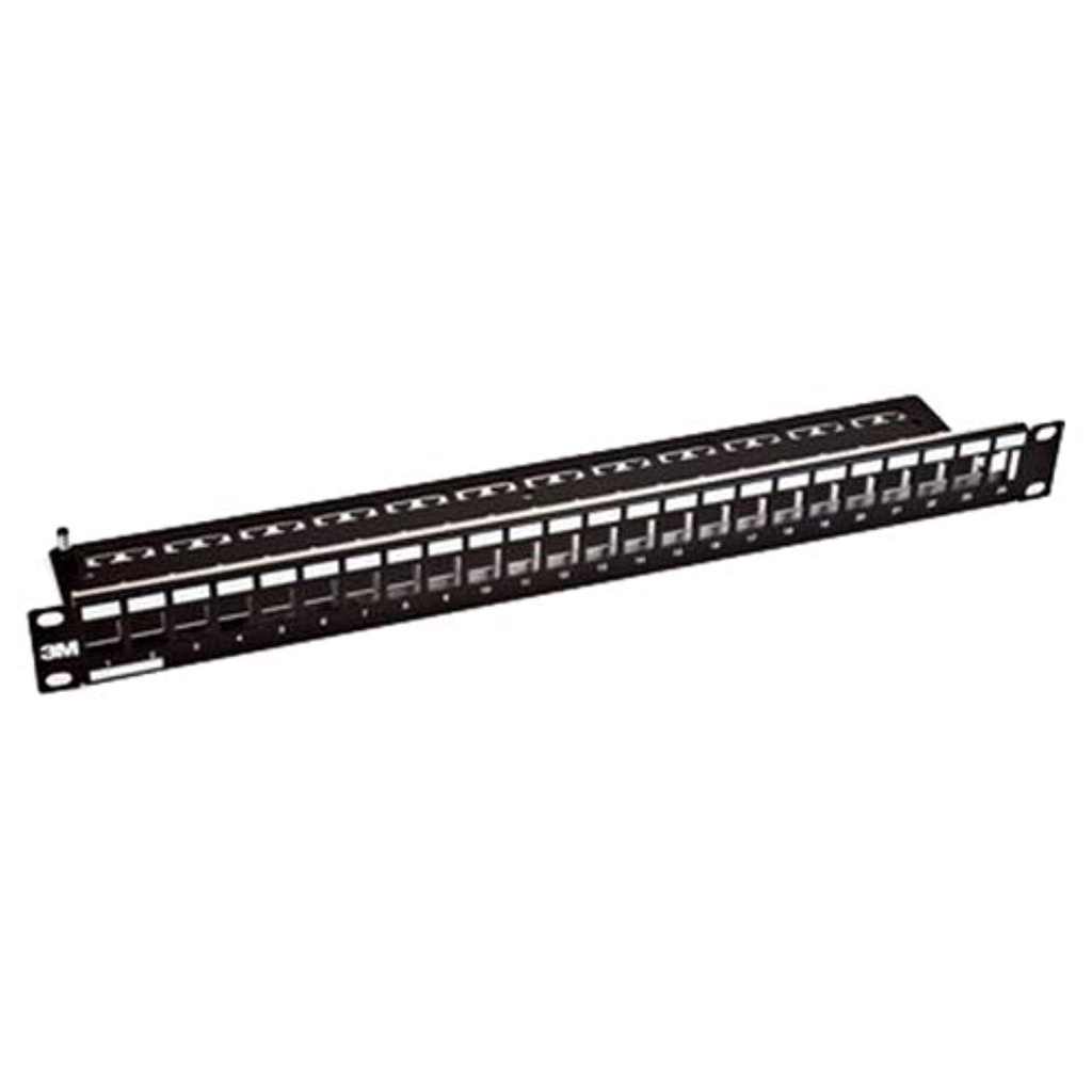 [VOL-PPCB-F24K] 3M – RJ-45 Patch Panel Classic Black Aluminum For 24 K6/K5e jacks  لوحة شبكات تركب في صندوق موزع الشبكات