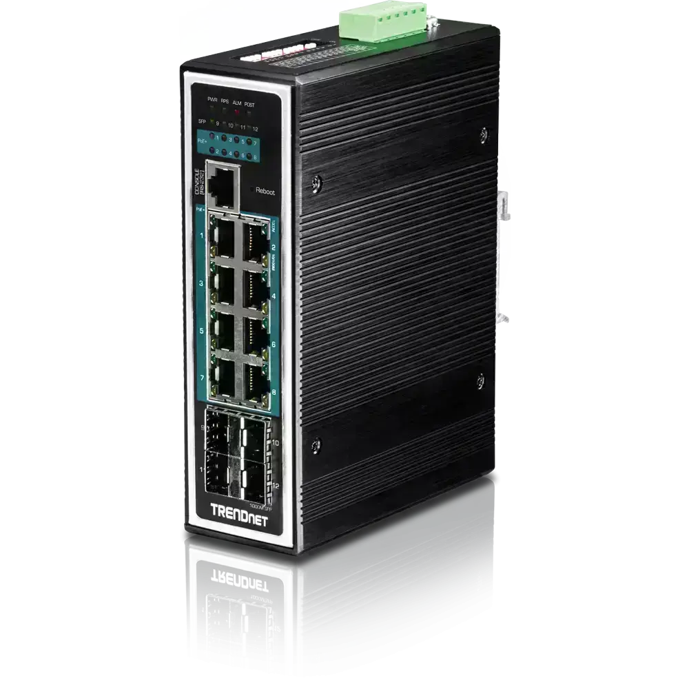 TRENDnet 12-Port Hardened Industrial Gigabit Managed DIN-Rail Switch