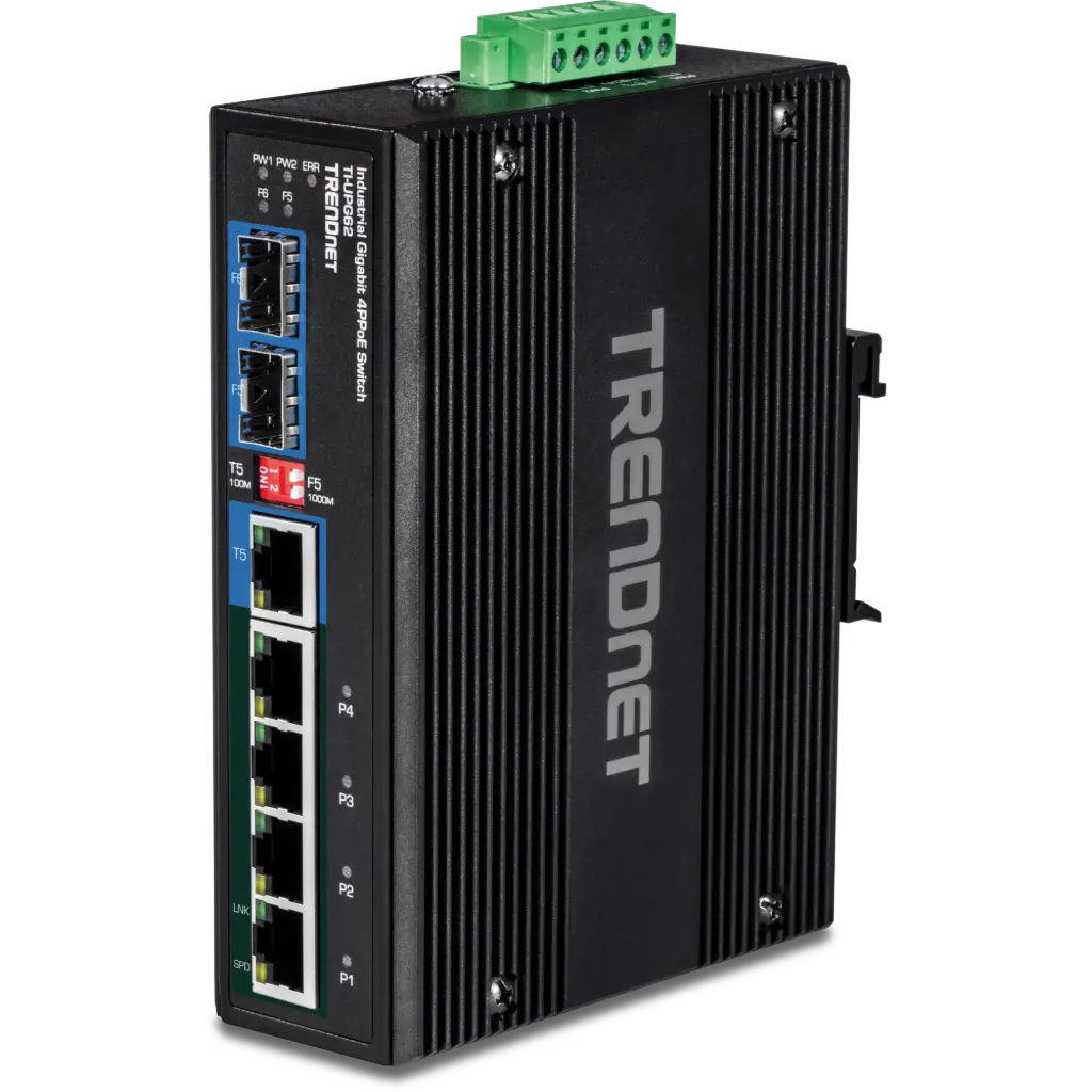 [TI-UPG62] TRENDnet 6-Port Hardened Industrial Gigabit Ultra PoE DIN-Rail Switch