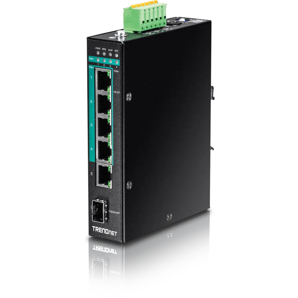 TRENDnet 6-Port Hardened Industrial Gigabit PoE+ Layer 2 Managed DIN-Rail Switch