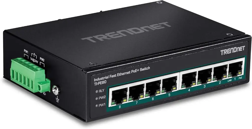 TRENDnet 8-Port Industrial Fast Ethernet PoE+ DIN-Rail Switch