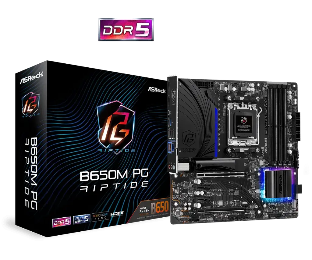 ASRock B650M PG RIPTIDE AM5 Ryzen 7000 AMD SATA3 6.0 Gb/s DDR5 Micro ATX Motherboard
