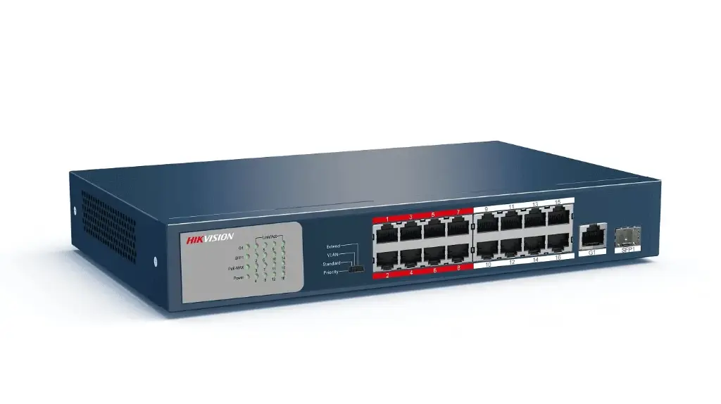 Hikvision long reach 16 Port PoE Switch up to 250 Meters