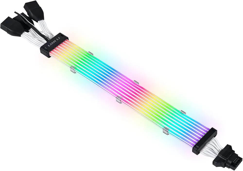 Lian Li Strimer Plus V2 12VHPWR (12+4 To 3x8 Pin) 8 Light Guides ARGB Extension Cableكيبل