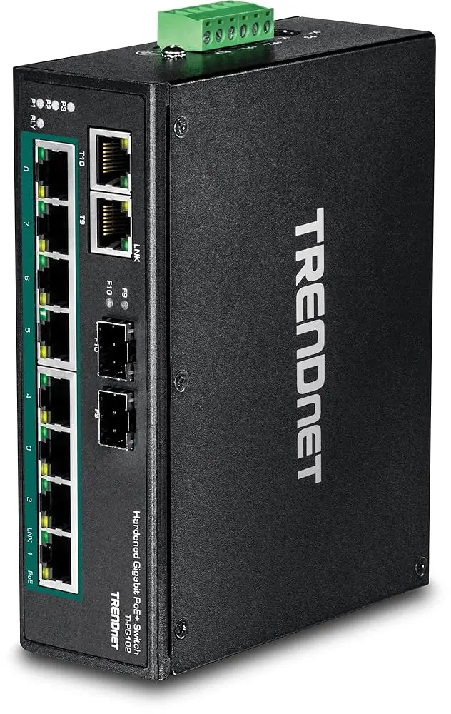 TRENDnet 10-Port Industrial Gigabit PoE+ DIN-Rail Switch