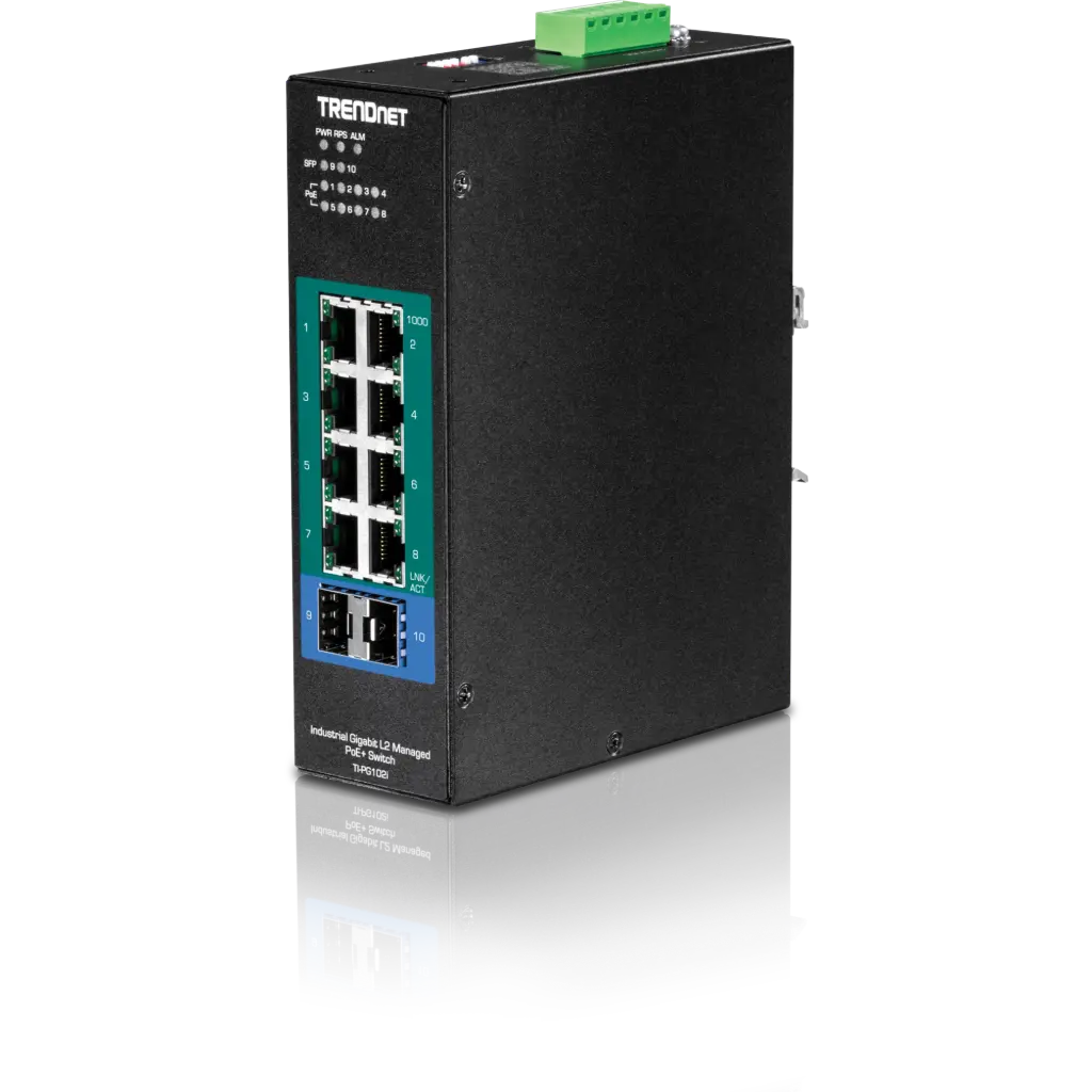[TI-PG102I] TRENDnet 10-Port Industrial Gigabit PoE+ DIN-Rail Switch