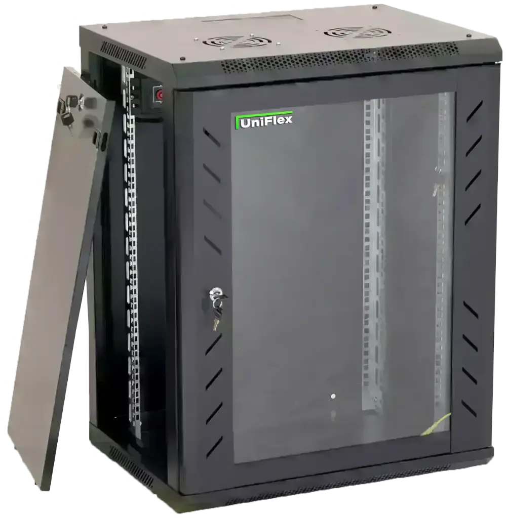 UniFlex Wall Mount Rack 12U 600*450mm with 1-fan and side locks 
