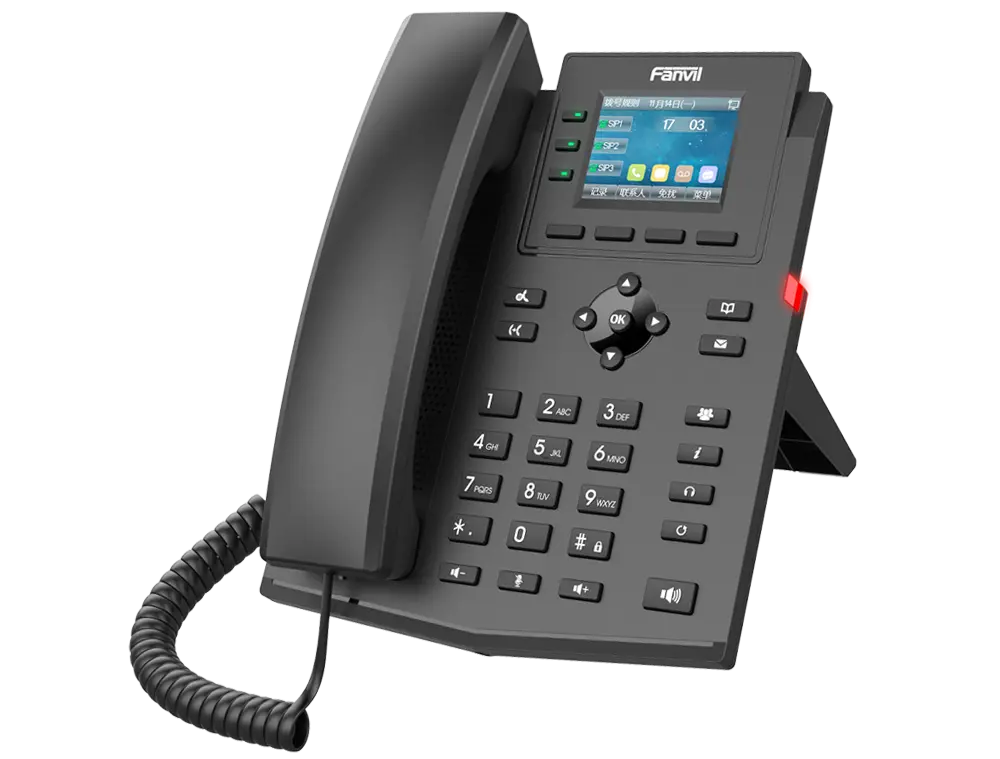 Fanvil X303-2 Wire Office IP Phone. 2.4-inch color display,10/100Mbps, POE supported ,support for 4 SIP accounts, 2-wire power and network supply, multi-party conferencing, and other rich features