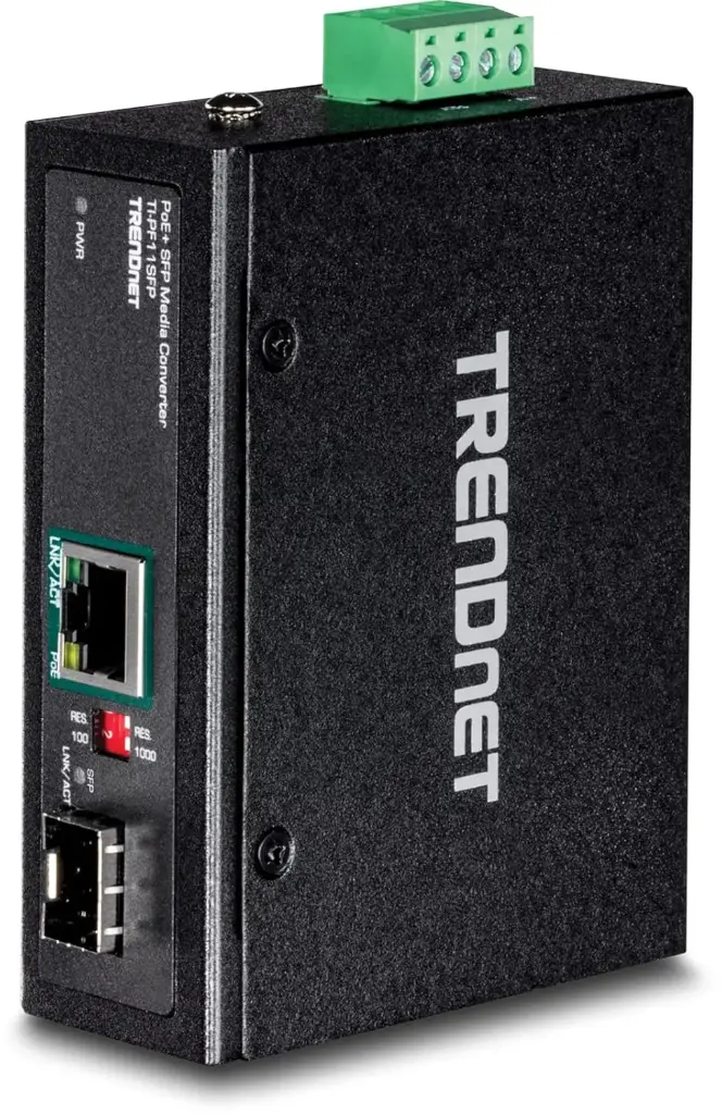 TRENDnet Industrial SFP to Gigabit PoE+ Media Converter