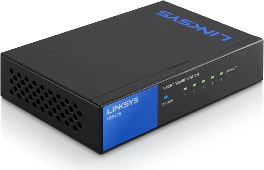 موزع شبكات جيجا 5 مداخل مع محول كهرباء LINKSYS LGS105 5-Port Business Desktop Gigabit Switch
