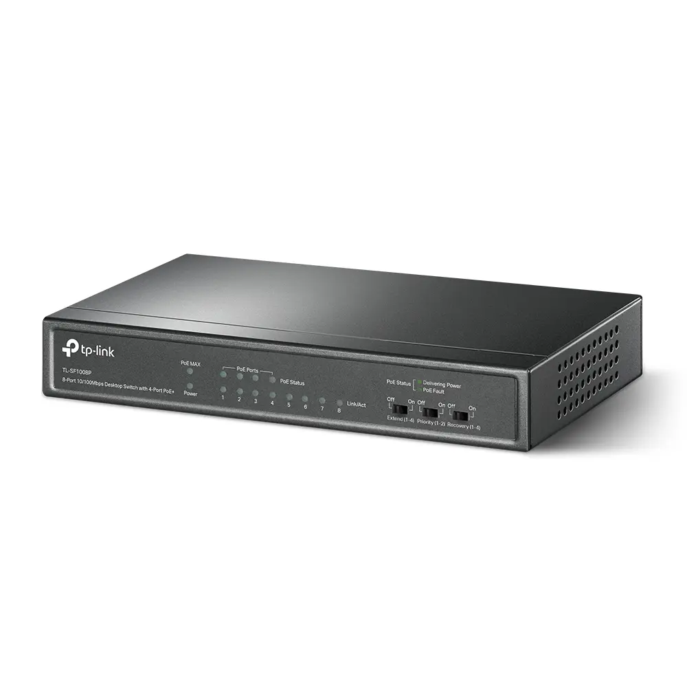 موزع شبكة 8 مداخل مع محول طاقة TP-Link 8-Port 10/100Mbps Desktop Switch with 4-Port PoE